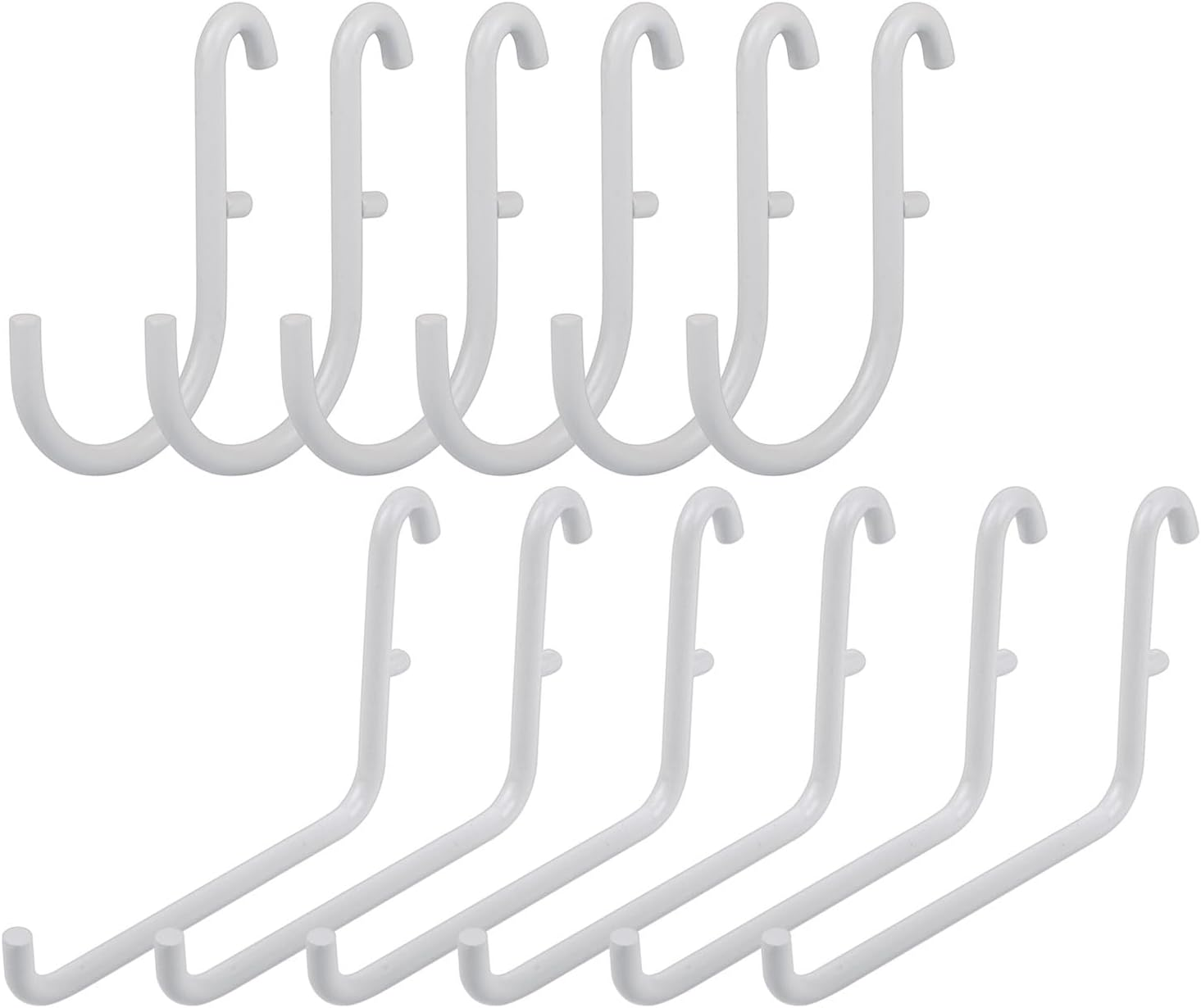 Coiyie Pegboard Hooks Compatible with IKEA Skadis - 12 Pack Accessories (6 L Style and 6 J Style), White