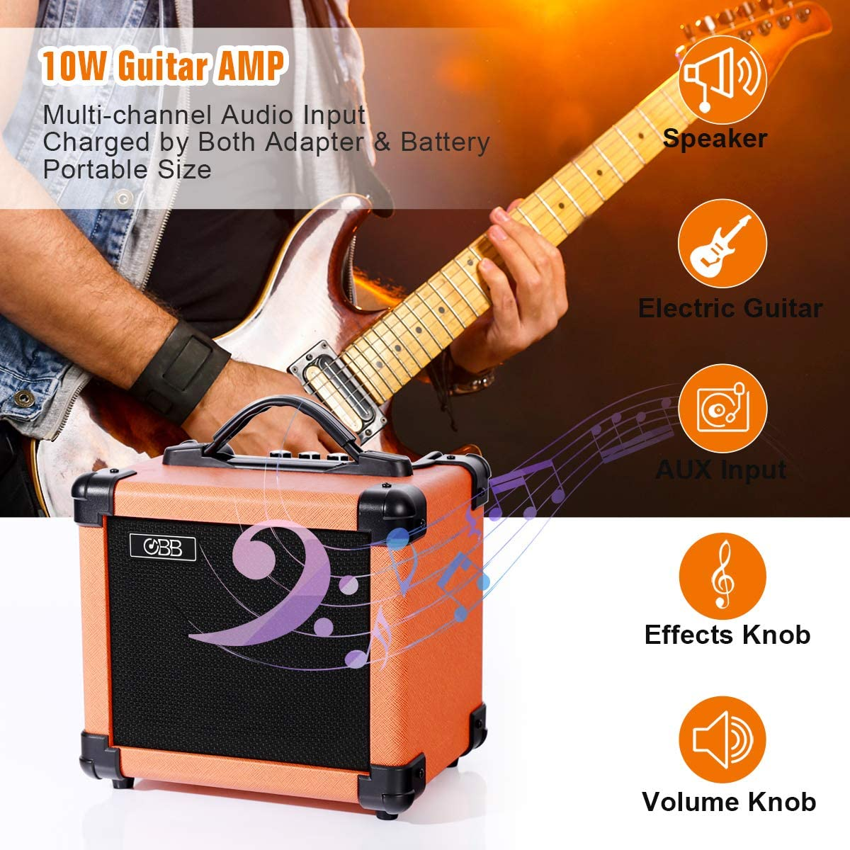 Coolmusic 10G Mini Guitar Amplifier 10W Handle Portable Amp for Electric Guitar Combo Speaker, Build in Bluetooth image number 1