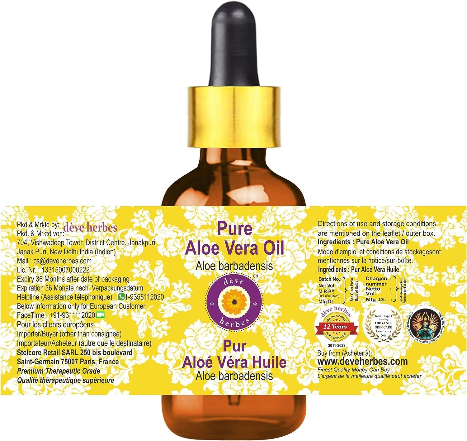 Deve Herbes Pure Aloe Vera Oil (Aloe Barbadensis) with Glass Dropper 30Ml (1 Oz) image number 2