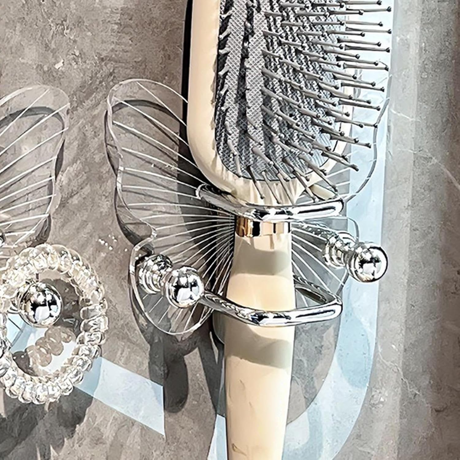 Ceprznvey Hair Brush Holder Wall Mount, Hairband Organizer for Bathroom, Butterfly Shape Hair Ring Organizer Rack for Dressing Tools, Comb Storage Holder image number 1