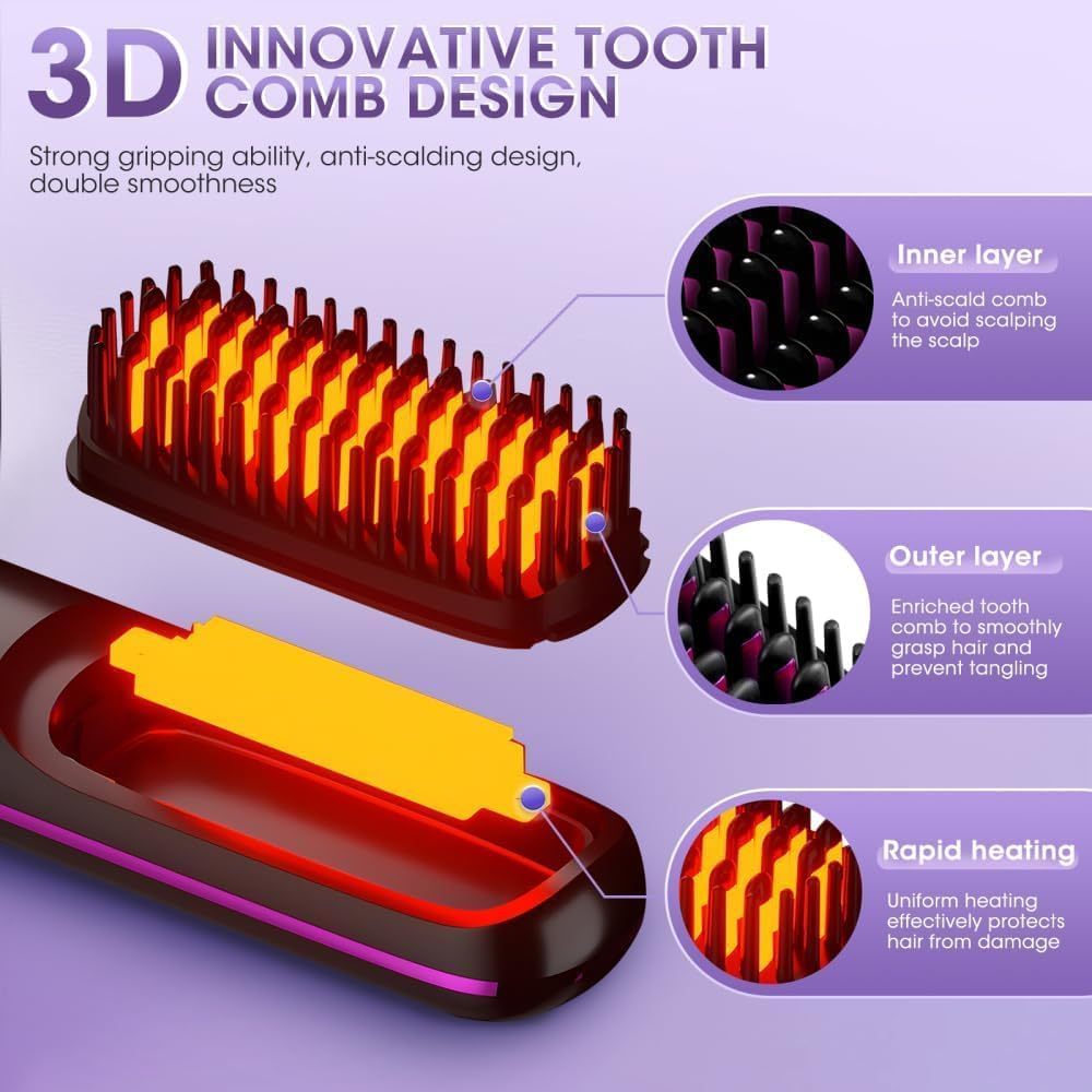 Portable Straightener Brush - Gobrush PRO, Go Brush Pro Straightener Rechargeable & Cordless Mini Hair Straightener Comb,1Pcs,Light Blue (Black) image number 1