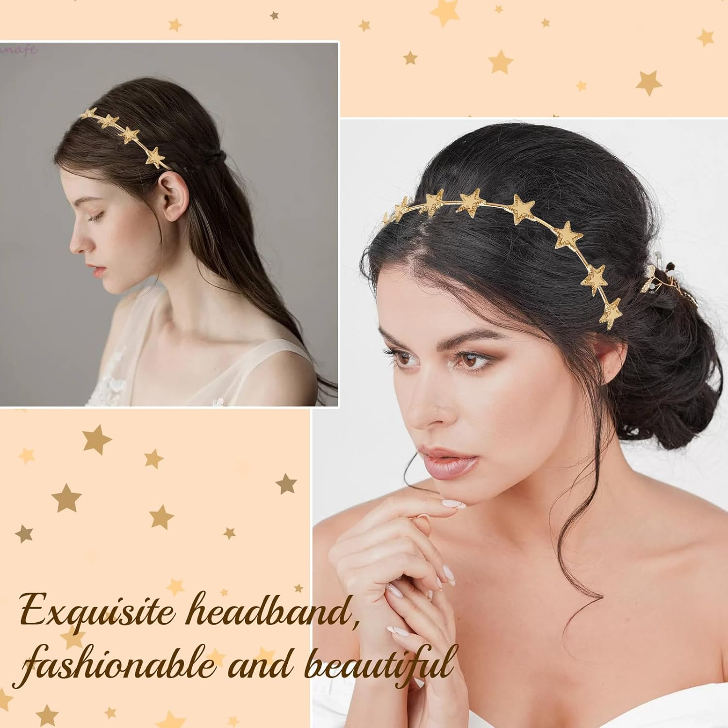 BUOKSLLY Pack of 2 Women'S Star Headbands, Girls' Hair Accessories, Hair Band, Glitter Headband, Star, Sparkling Elegance for Parties & Everyday, Gold and Silver, L