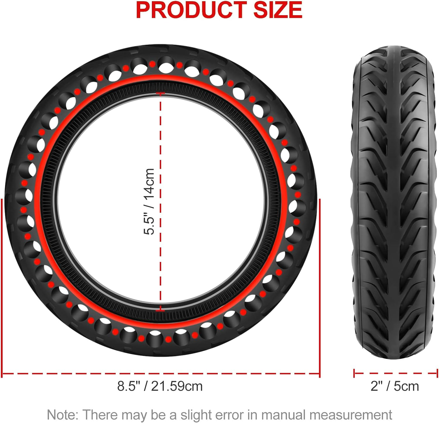 BANGTING 2 Pieces 8.5 Inch E Scooter Solid Tyres, 8 1/2 X2 Solid Rubber Tyres, 50/75-6.1 Replacement Tyres for Xiaomi Pro 2 / M365 / M365 Pro / 1S / 3/3 Lite / Essential and All 8.5 Inches. Scooter Tyres. (Red) - Black (No Tools) image number 7