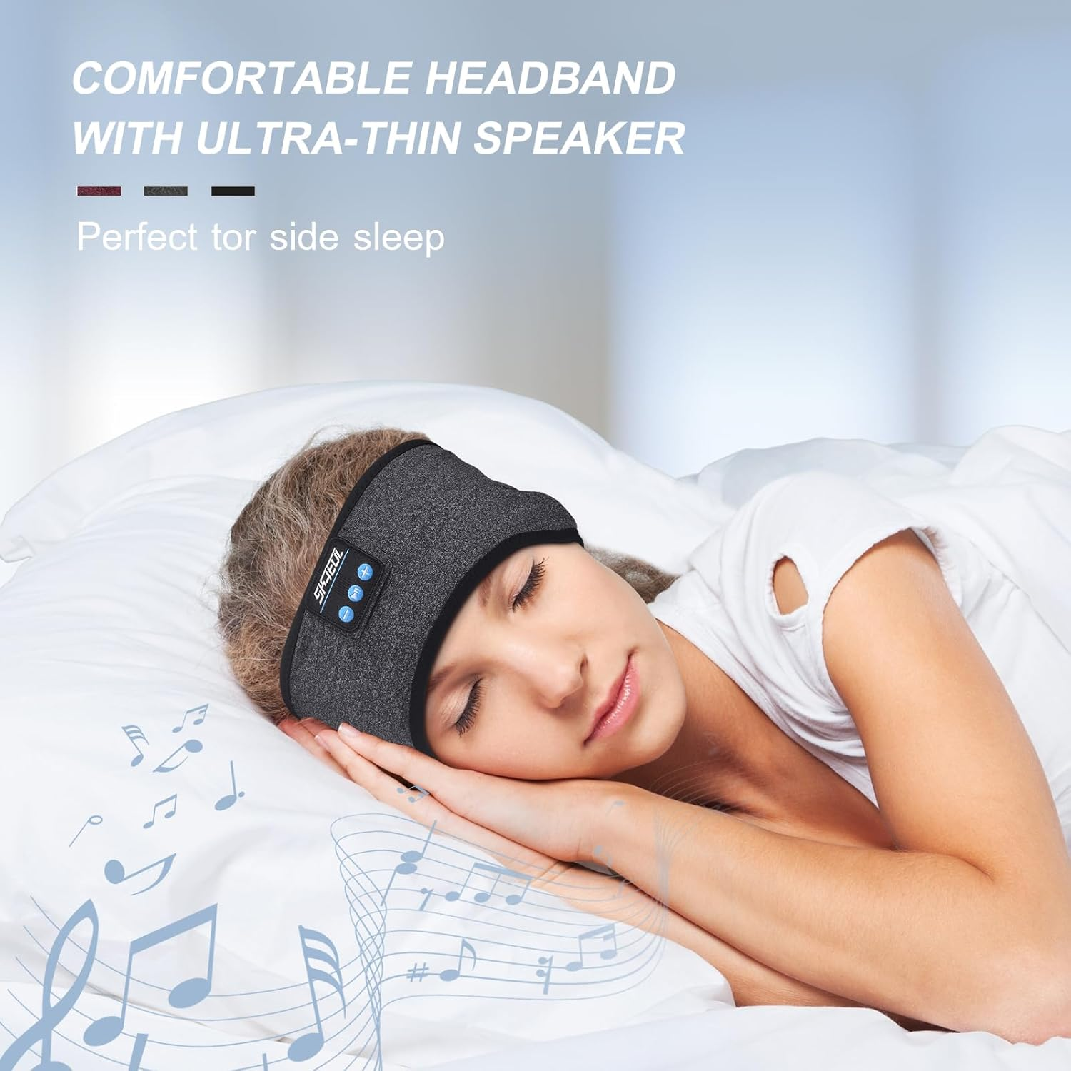 Sleep Headband Headphones, Ultra-Comfortable Sport Headband - Wireless Music & Hands-Free Calls for Sports, Yoga, and Sleep - HD Sound, 12-Hour Battery, Soft & Washable Fabric (Gray) - Gray image number 5