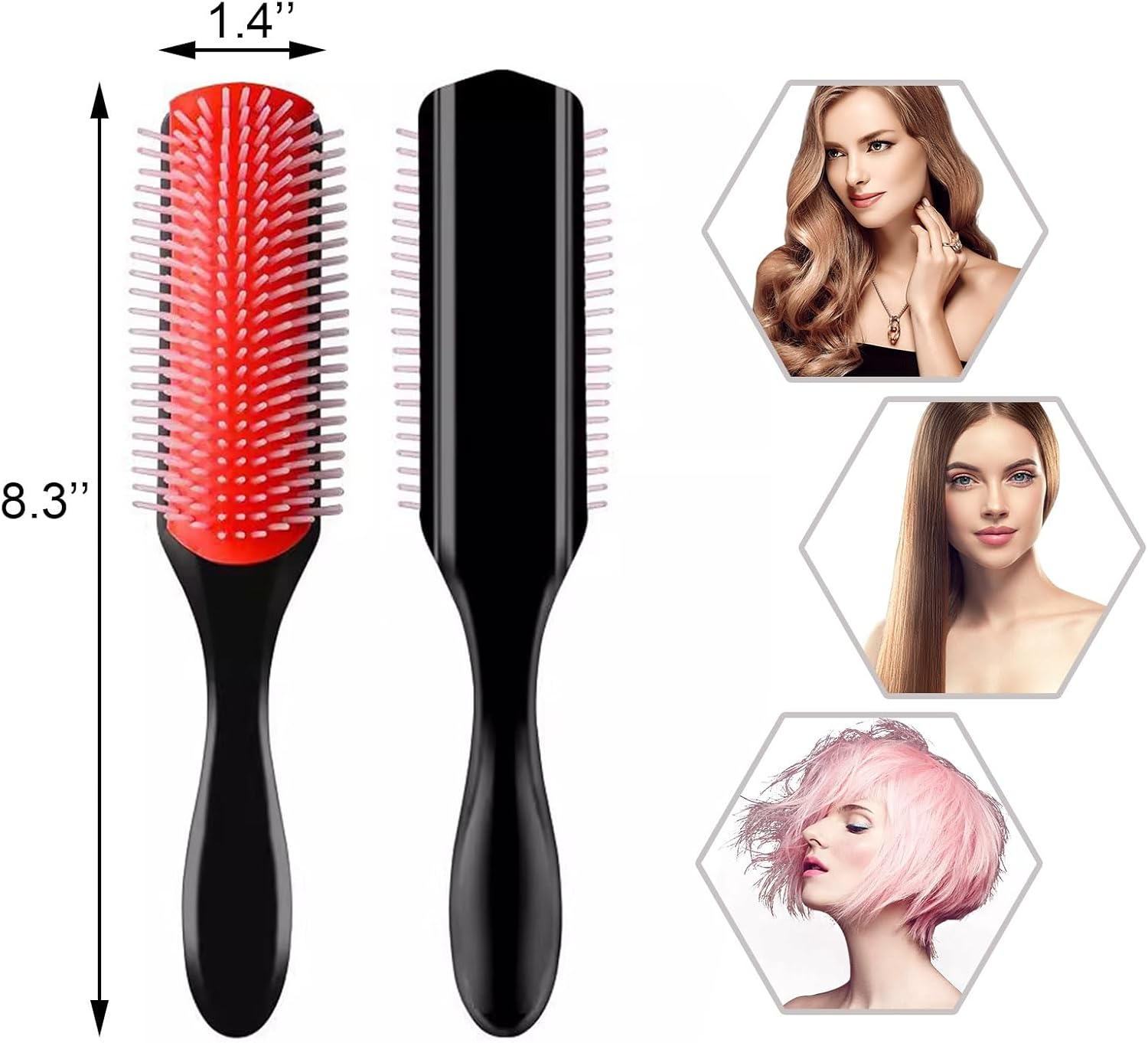 9-Rows Cushion Nylon Bristle Hair Brush Women Men Curly Wet or Dry Hair Classic Detangling Brushes for Separating Shaping Defining Curls Blow-Drying Styling Detangling image number 1