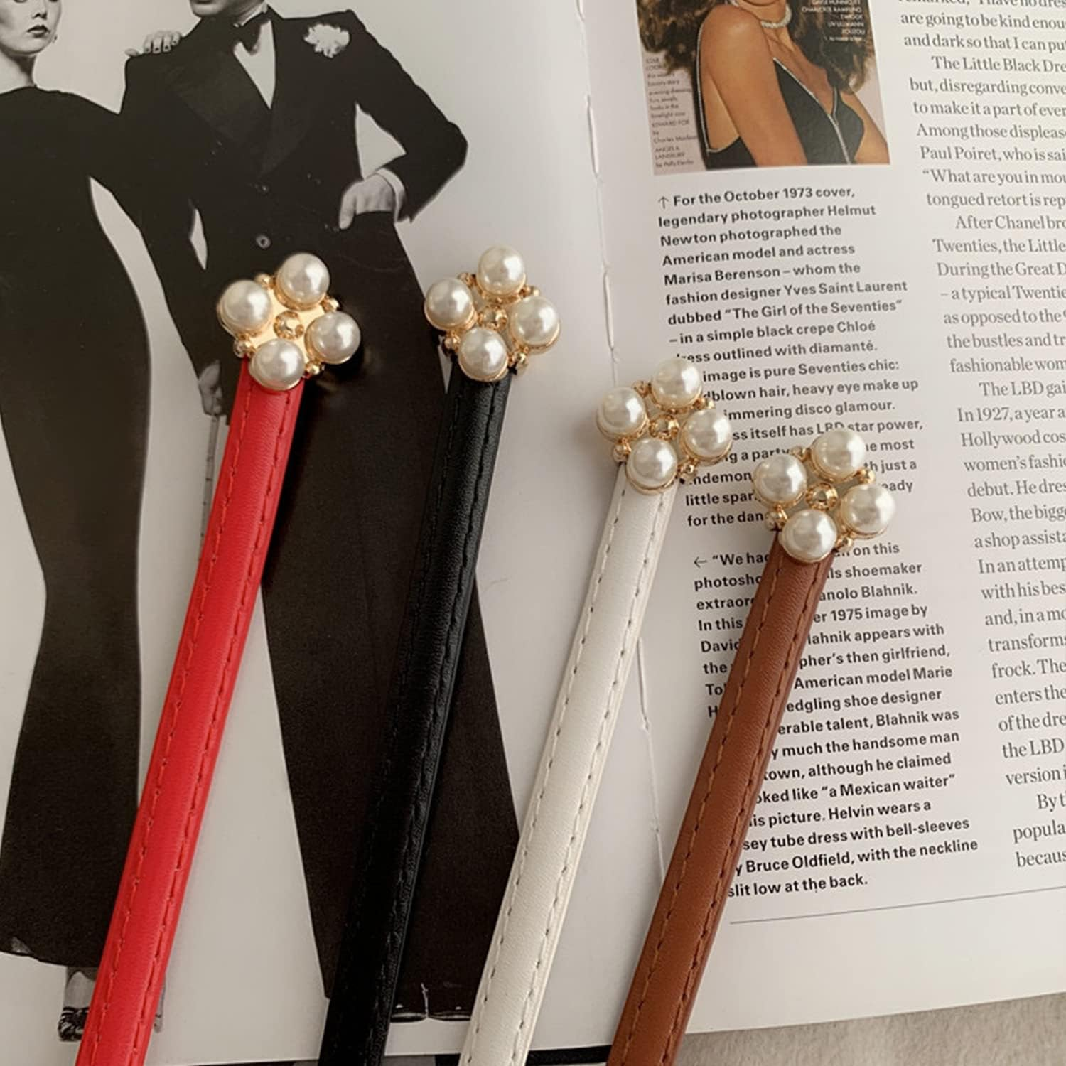 Womens Faux Leather Skinny Belt Skinny PU Leather Adjustable Slim Thin Waistband Belts with Metal Buckle for Ladies Jean Dress Slim Belt - Black B image number 6