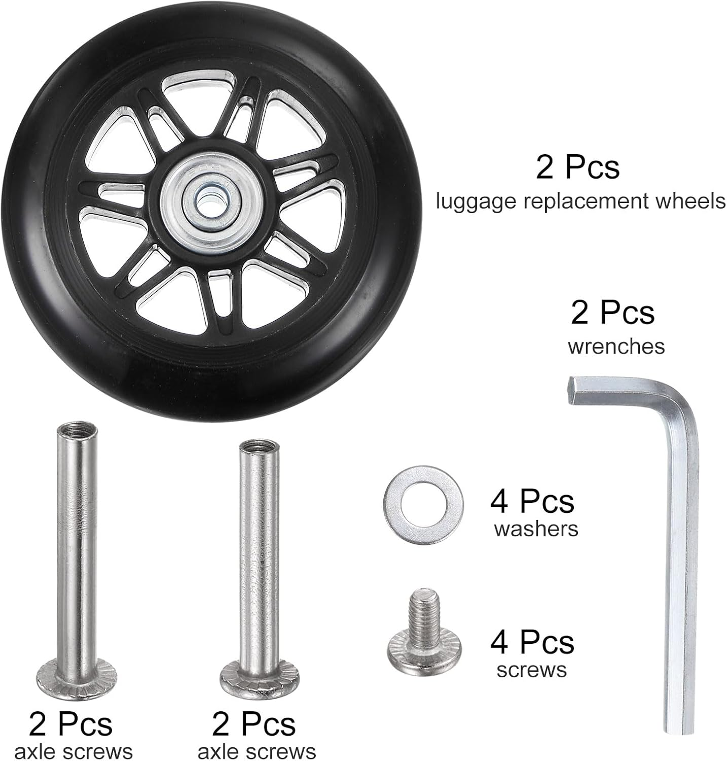 Sourcing Map Replacement Luggage Wheels 90X24Mm Suitcase Wheel Repair Kits Include 2 PU Bearing Wheels & Washers, Wrenches & Axle Screw for Trolley Bag, Inline Skate and Caster Board