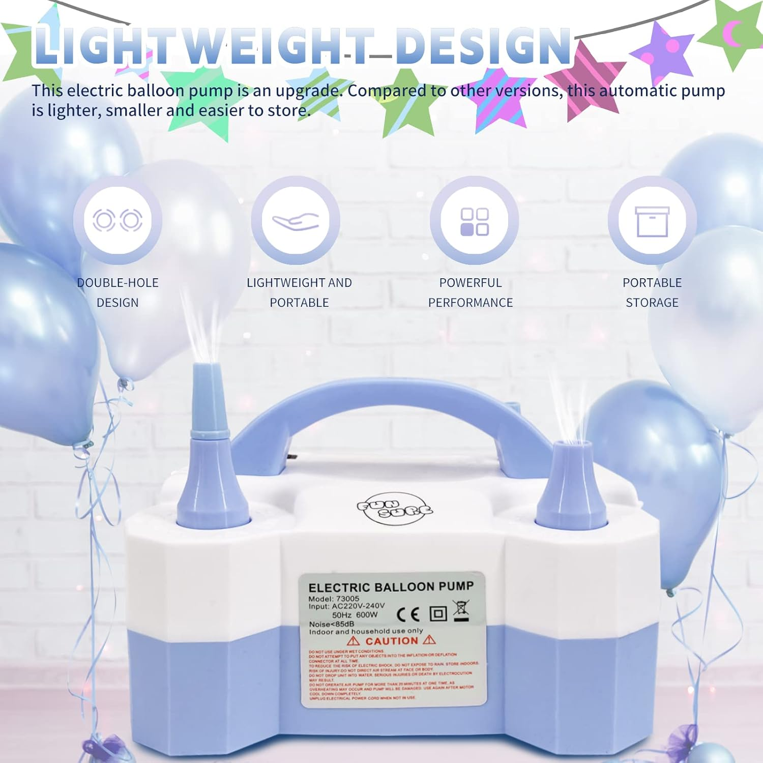 Funsure Electric Balloon Pump with 2 Nozzles - Portable, 220-240V 600W 50Hz, Au Plug - Blower for Party Decorations image number 1