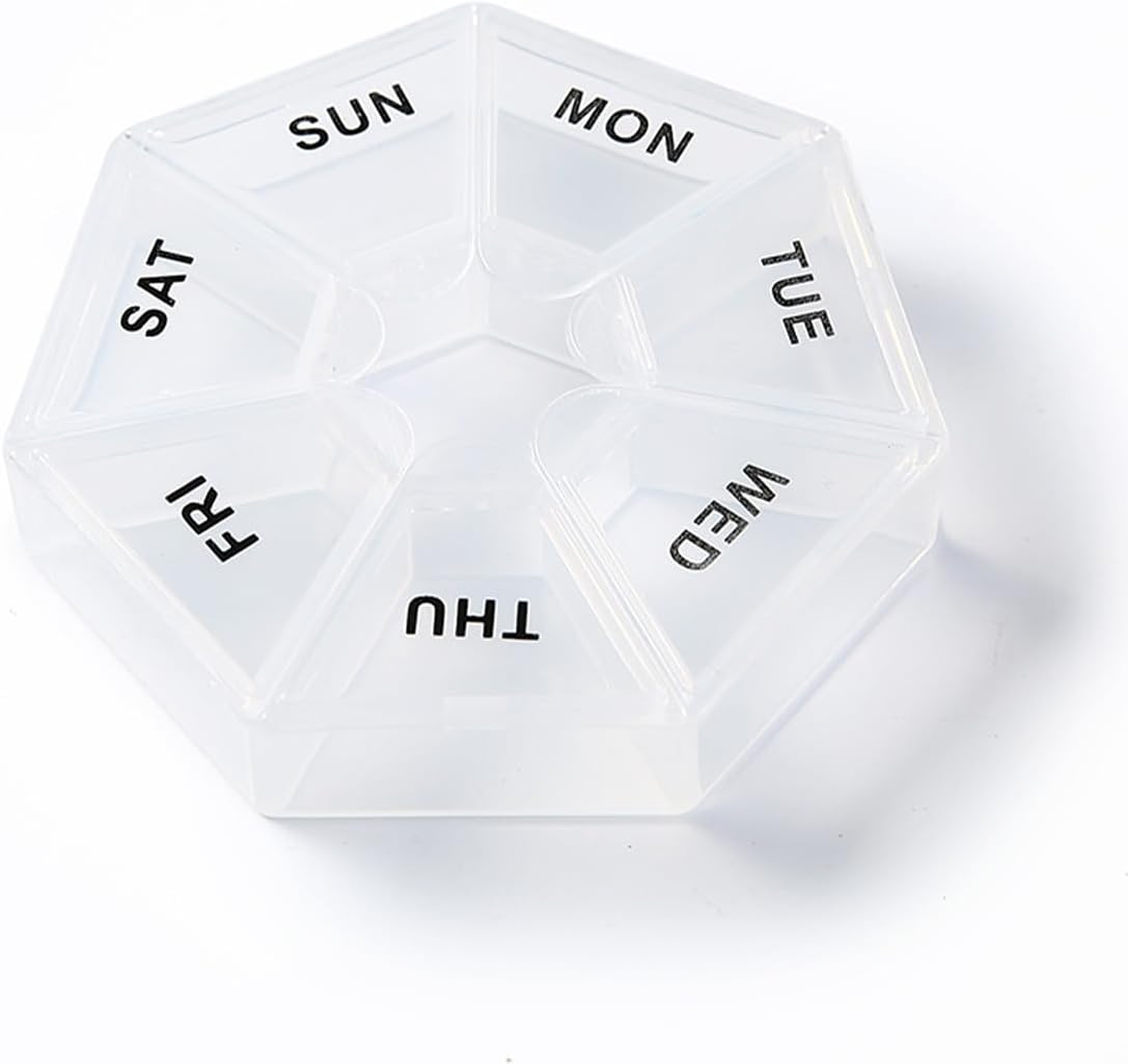 Weekly Pill Organizer, Portable Pill Organizers, with 7 Compartments, Travel Pill Case, for Vitamin, Medicine, Fish Oil, Supplements (Transparent)