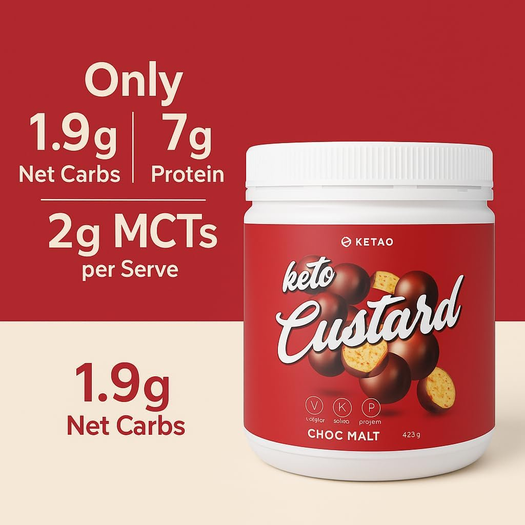 Keto Custard Protein Powder Mix Choc Malt Flavor | Low Carb Protein Blend, 425G, 68 Calories per Scoop, 10.25G Protein, 2.3G Carbs image number 3