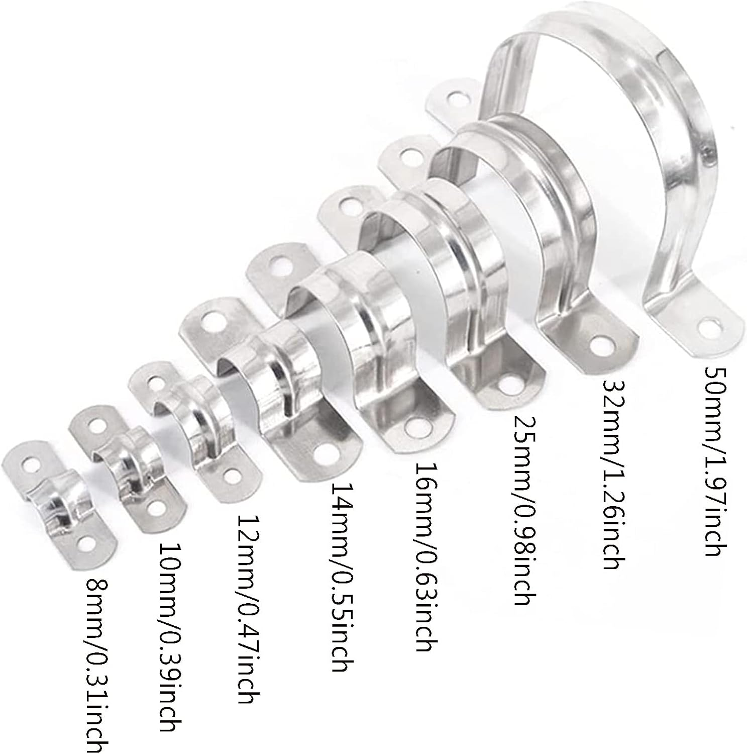 50Pcs 10Mm Stainless Steel Plumbing Pipe Saddle Clip Tube Bracket U Shaped Clamp Strap (10Mm) image number 1