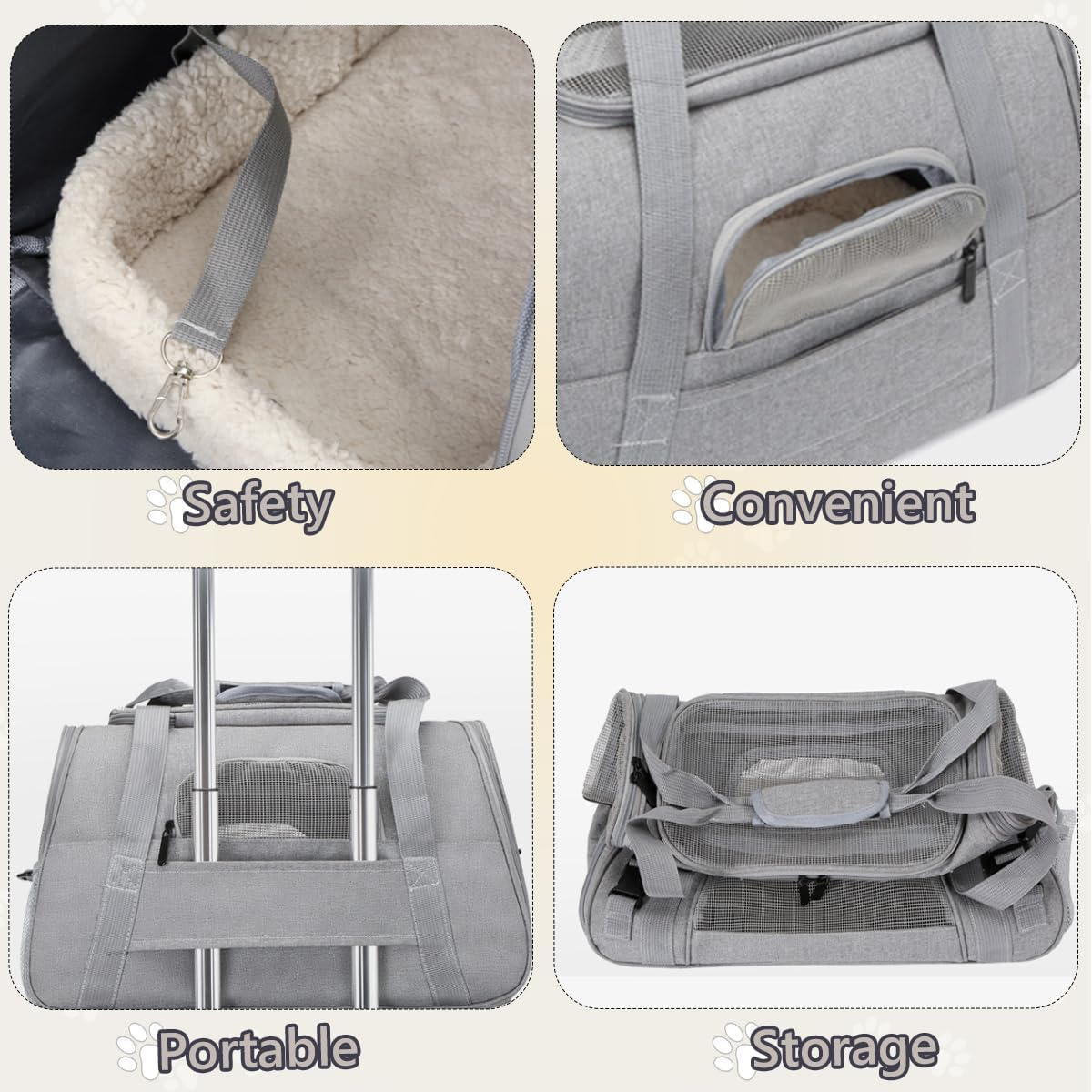 APKOL Cat Transport Box, Foldable Cat Transport Box with Shoulder Strap, Cat Transport Bag, Dog Transport Boxes, Cat Basket, Cat Carry Bag for Cats, Small Dogs, Puppies (Grey, Medium) image number 6