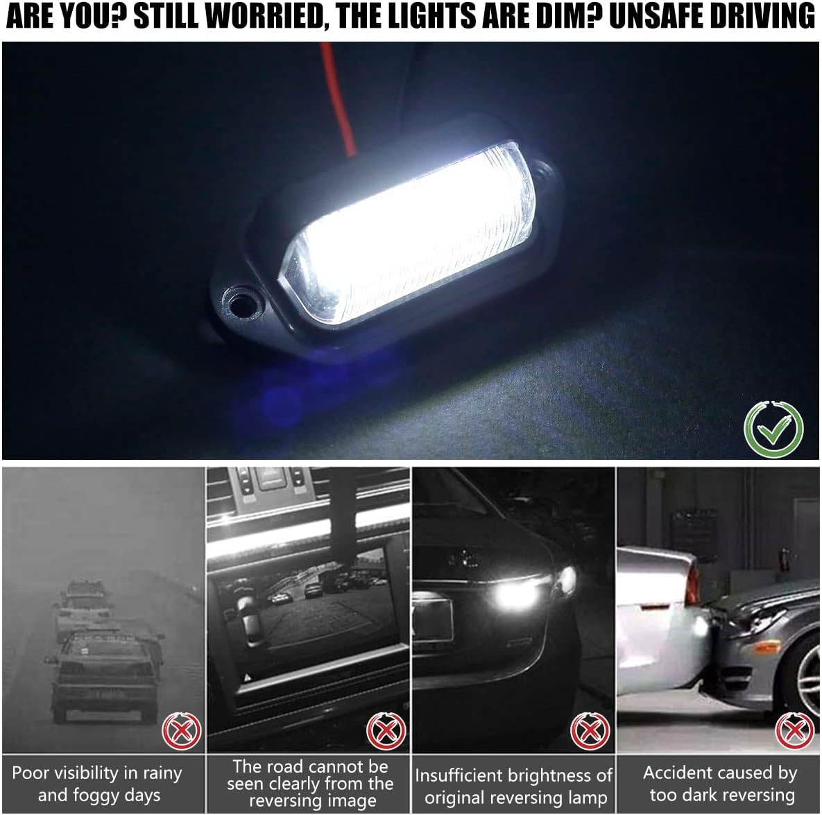 2Pcs Car Number Plate Lights 12V/24V 6 LED License Number Plate Light Waterproof LED Number Plate Lamp Step Courtesy Lights Dome Cargo Lights for Trailer Truck SUV Motorcycles Off-Road Trucks image number 2