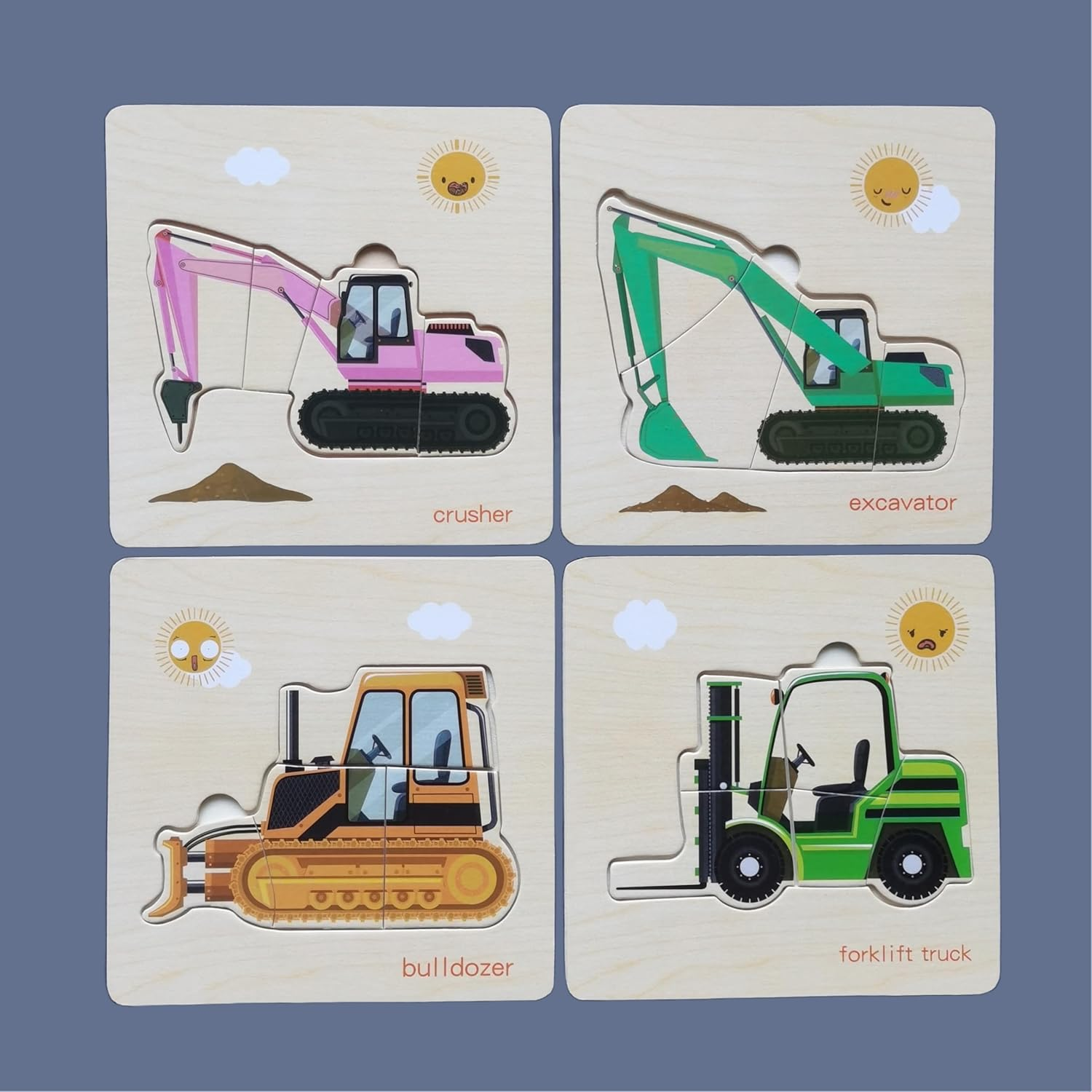 Toddler Puzzles,Set of 8,Wooden Jigsaw Puzzle for 2 3 4 Year Old Baby Boy or Girl,Toddlers Gift,Preschool Learning Educational Toy [Color & Shape Cognitive Skill],Construction Vehicle Puzzle image number 3