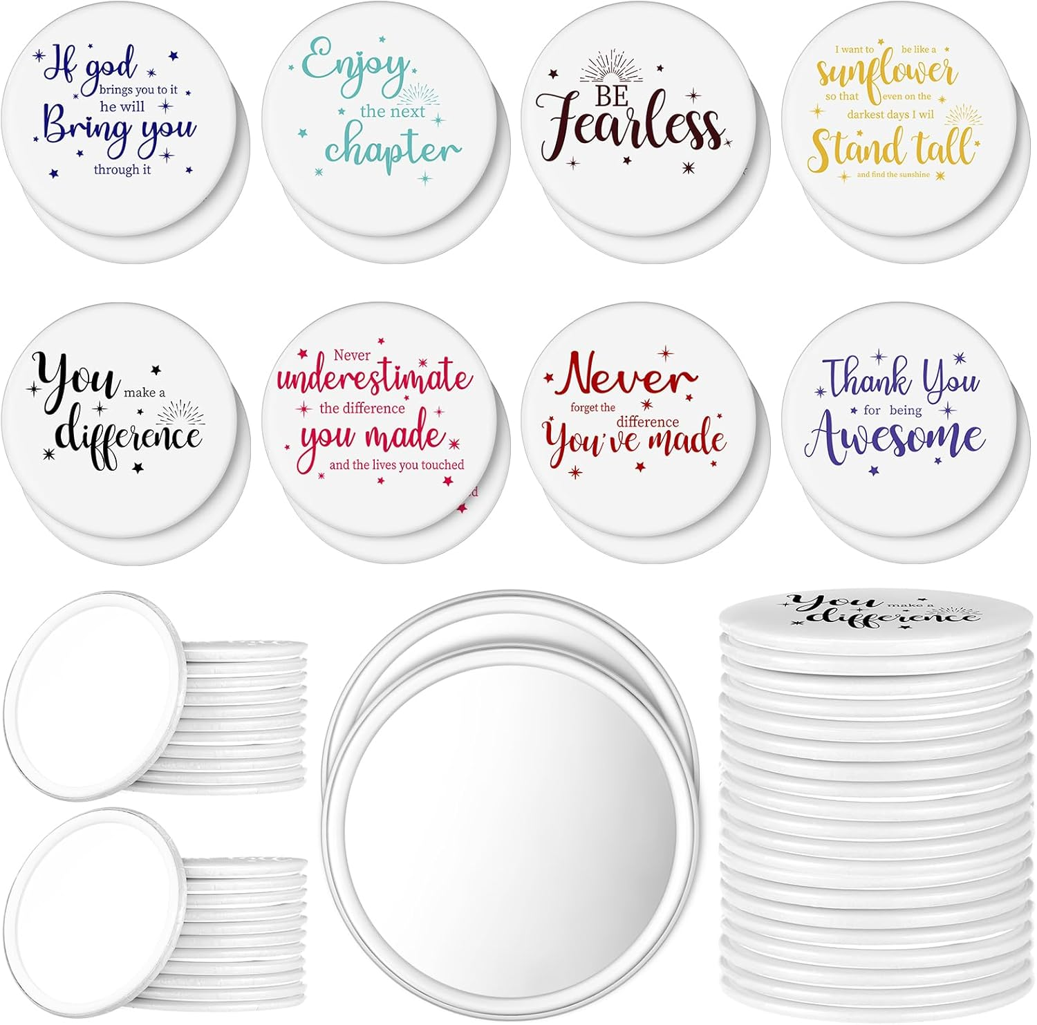 Kigley 48 Pcs Inspirational Compact Mirror for Women Bulk Housekeeping Week Gifts round 2.8'' Pocket Purse Mirror Appreciation Gift Team Employee Volunteer Corporate Coworker Squad (White Base) image number 4