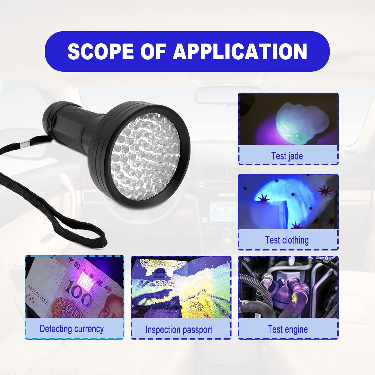 AC UV Oil Dye Leak Detection Kit Includes Pro 68 LED Flashlight with UV Protective Glasses, Auto Air Conditioner Leak Detector Tool Flashlight Car Oil AC Dye Leak Test Pro Detection Kit image number 6