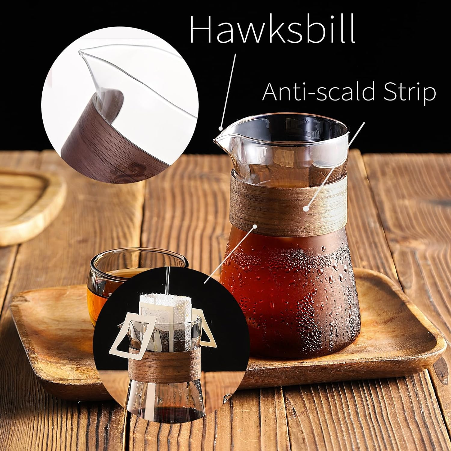 Pour over Coffee Maker, 18 Oz Borosilicate Glass Set with 100 Pcs V60 Paper Filter - Coffee Dripper with Control Buttons Allowing Coffee to Flow or Stay in Place, 1-3 Cups, Clear image number 5