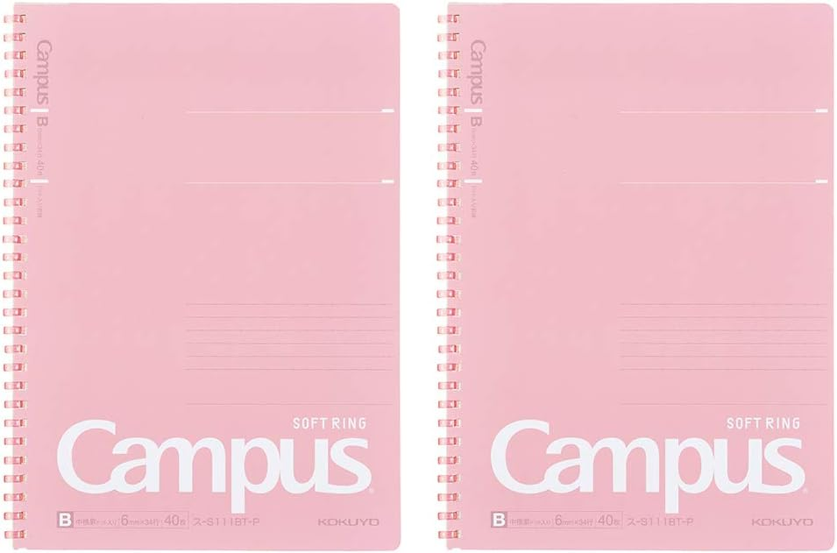 Kokuyo Campus Soft Ring Notebook, A5, B 6Mm Dot Ruled, 29 Lines, 50 Sheets, Pink, Set of 2, Japan Import (SU-S131BT-P)