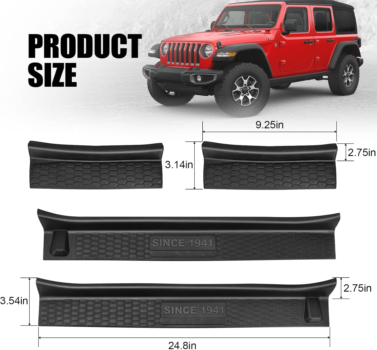 SUPAREE Door Sill Guards Kit Fits JL Wrangler with Logo 1941, Black Rubber Door Entry Guards Fits 2018-2025 Jeep JLU JT 4-Door Accessories Parts Door Sill Guard Protector, 4Pcs/Set image number 2