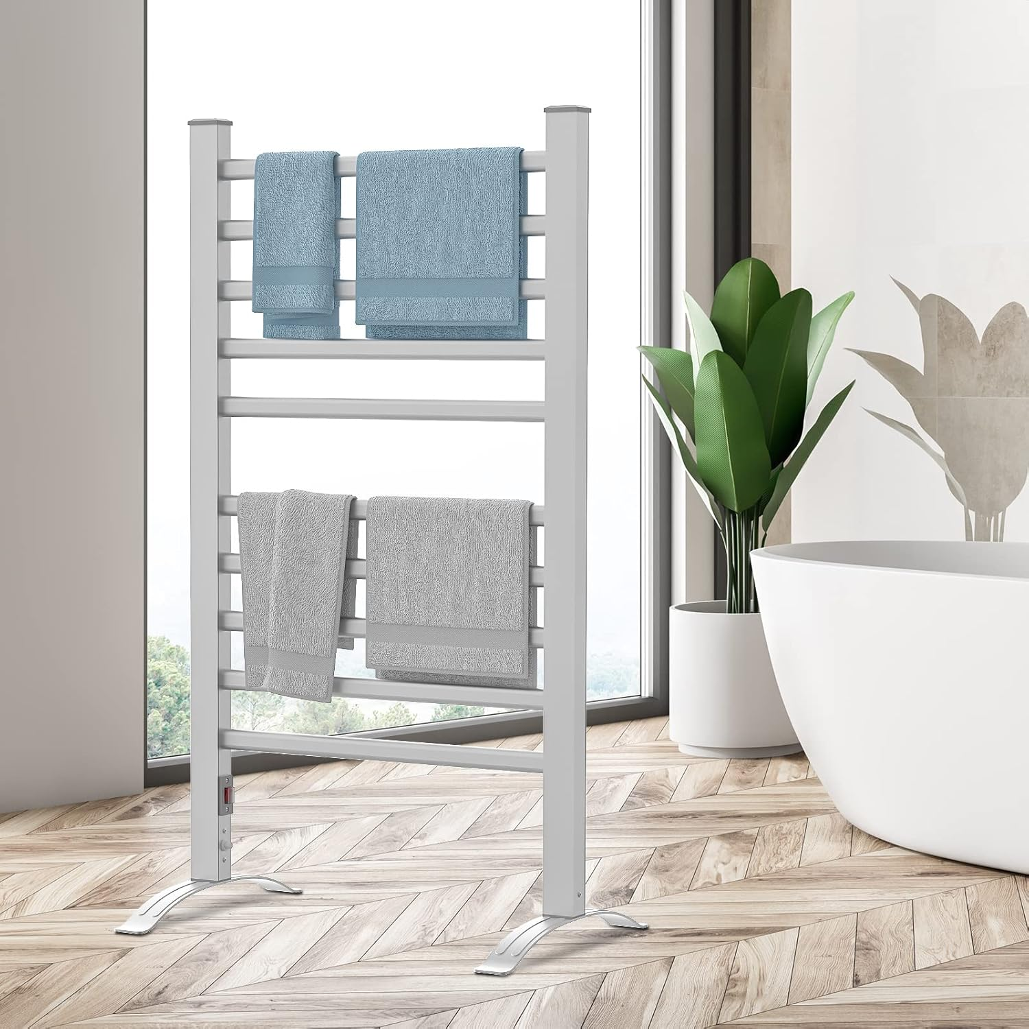 ADVWIN Heated Towel Rail, Electric Towel Warmer Rack, Freestanding Electric Rails Dryer Warmer Ladder Rack, 10-Bar image number 1