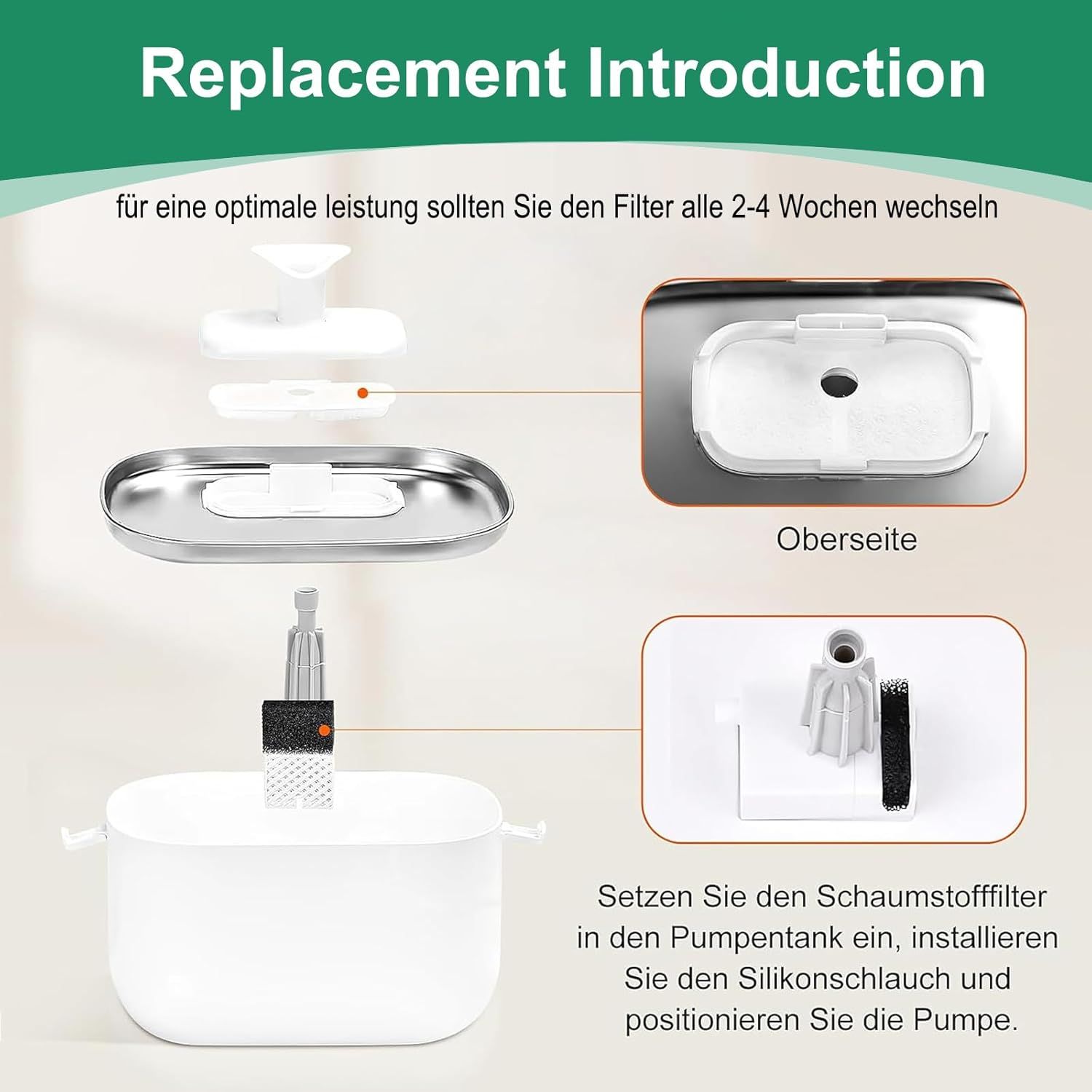 Hantoc 16Per Set Replacement Filter for Drinking Fountain, Cat Fountain, 8 Pieces Carbon Filters and 8 Pieces Foam Filter for 2.5 L/84 Oz Cat Fountain PLWF005 PLWF115 PLWF105 Replacement Filter With image number 1