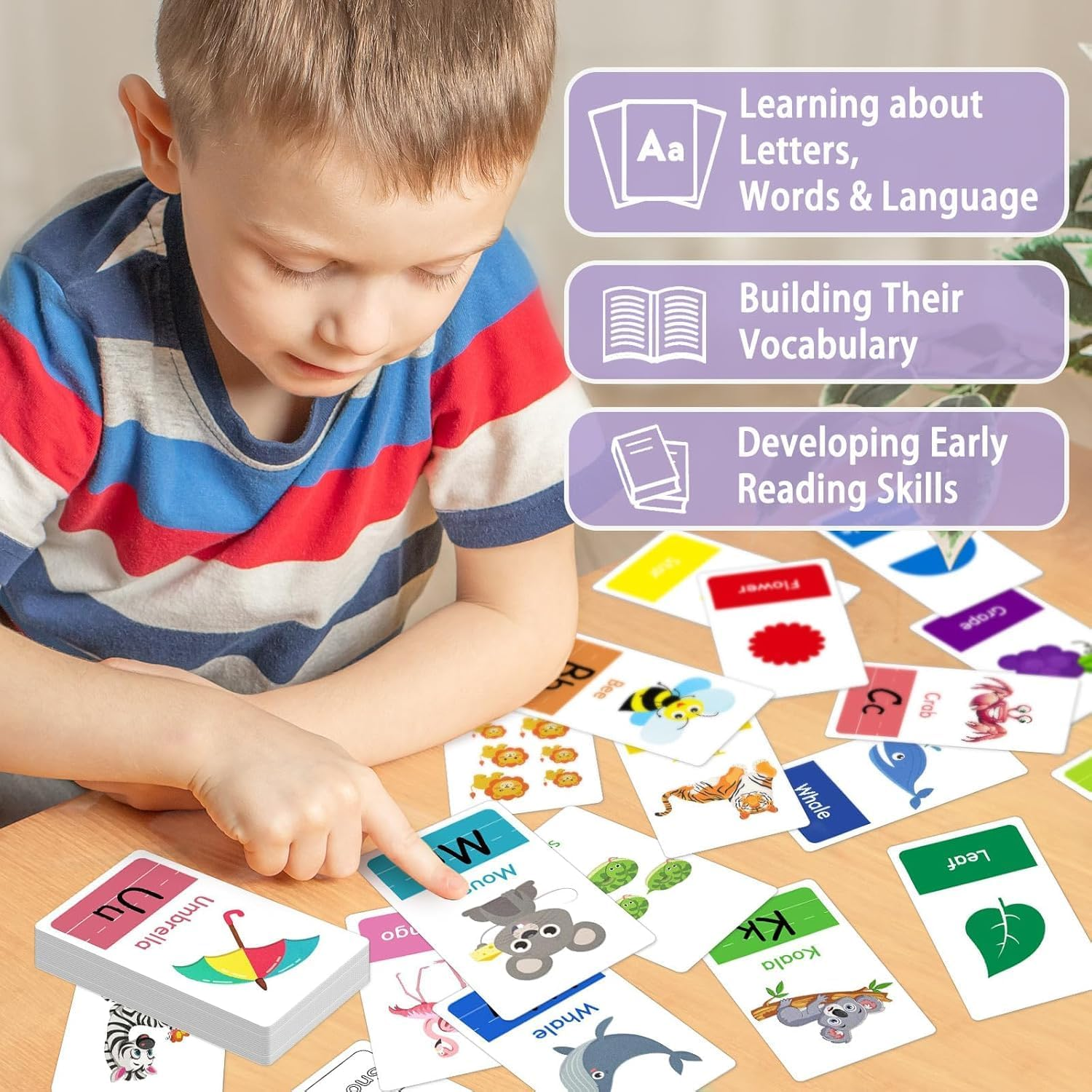 58-Piece Toddler Flash Cards Set - Alphabet, Numbers, Colors & Shapes Learning Cards | Double-Sided Waterproof Flashcards for Ages 1-4 | Preschool Educational Toys, Bpa-Free & Tear-Resistant image number 4