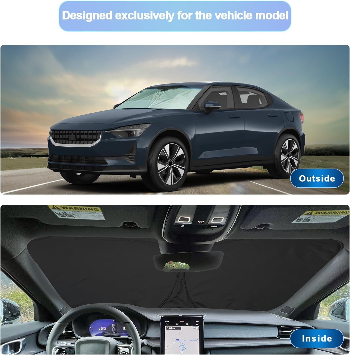 SXCY for 2021-2024 2025 Polestar 2 Windshield Sunshade for 2025 Polestar 2 Single Motor/Dual Motor Accessories 2024 2025 Polestar 2 Sun Shade Foldable Sun Shield 2024 Polestar 2 Sun Protector Shade image number 3