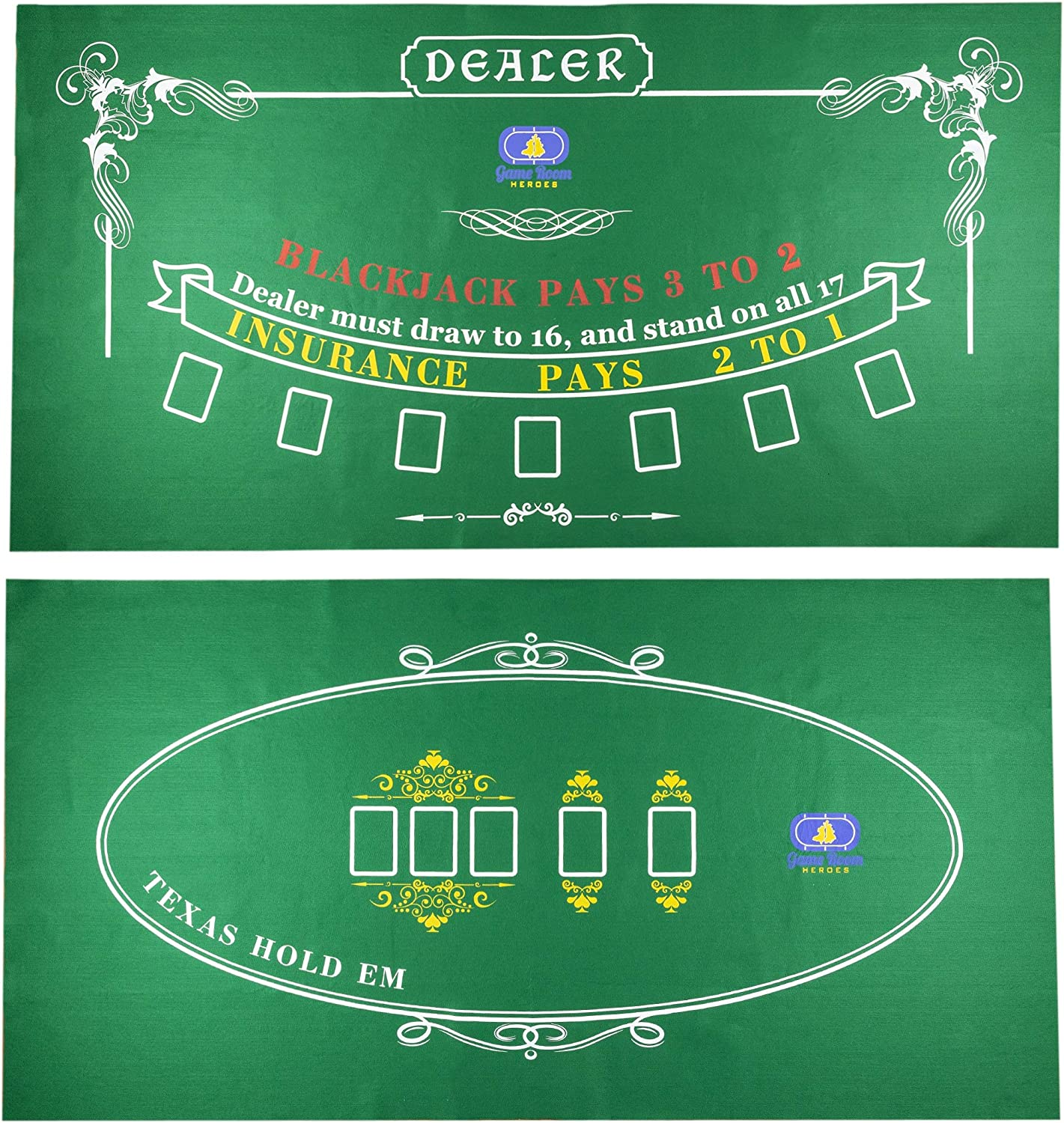 Game Room Heroes Tabletop Casino Felt for Texas Holdem Poker and Blackjack - Professional Grade Mat image number 4