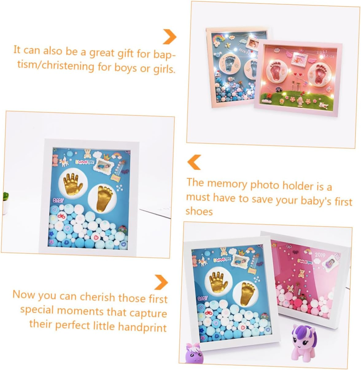 Unique Milestone Photo Frame Handprint Footprint Kit for Boy Girl Safe Material Shower Memory Keepsake image number 3