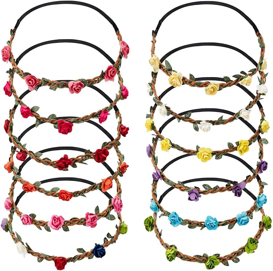 Ssyang Flower Wreath Flower Crown Headband, Pack of 12 Flower Crown Headband, Flower Crown, Hair Wreath Hair Band, Flower Crown Bride, Women Girls for Festival Party Wedding Beach image number 6