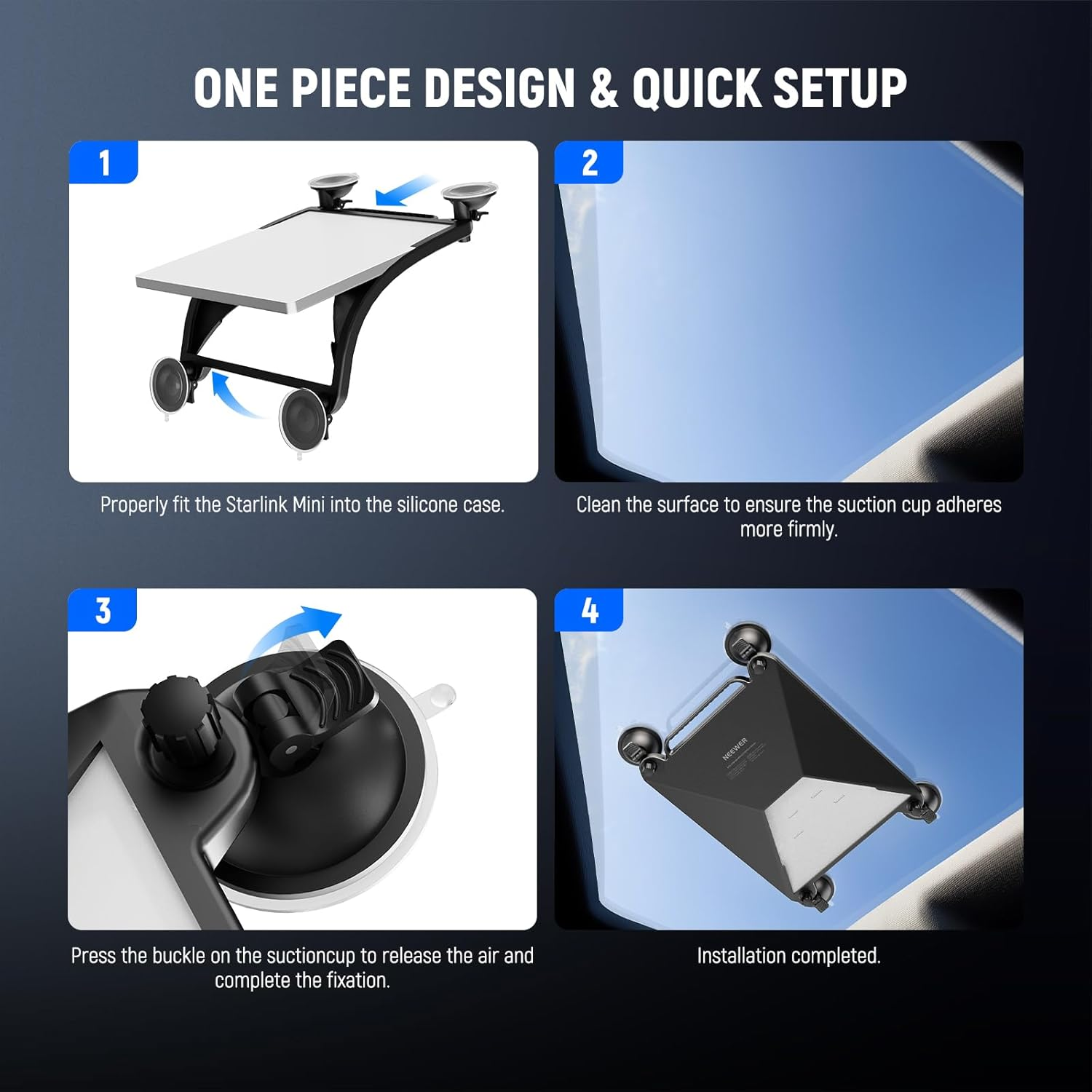 NEEWER Suction Cup Mount for Car Compatible with Starlink Mini, 2 in 1 Satellite Mounting Kit & Protective Silicone Case with Strong Suction Cups for Car Window, Sunroof, Rvs, Boat and Road Trip, ST91 image number 4