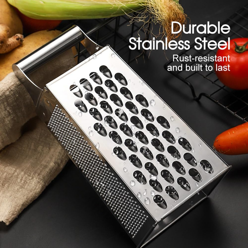 Leona Co Stainless Steel 4-Way Box Grater for Cheese, Vegetables, and Fruits &ndash; Multipurpose Kitchen Grater 9X6.8X21.4Cm (1) image number 5