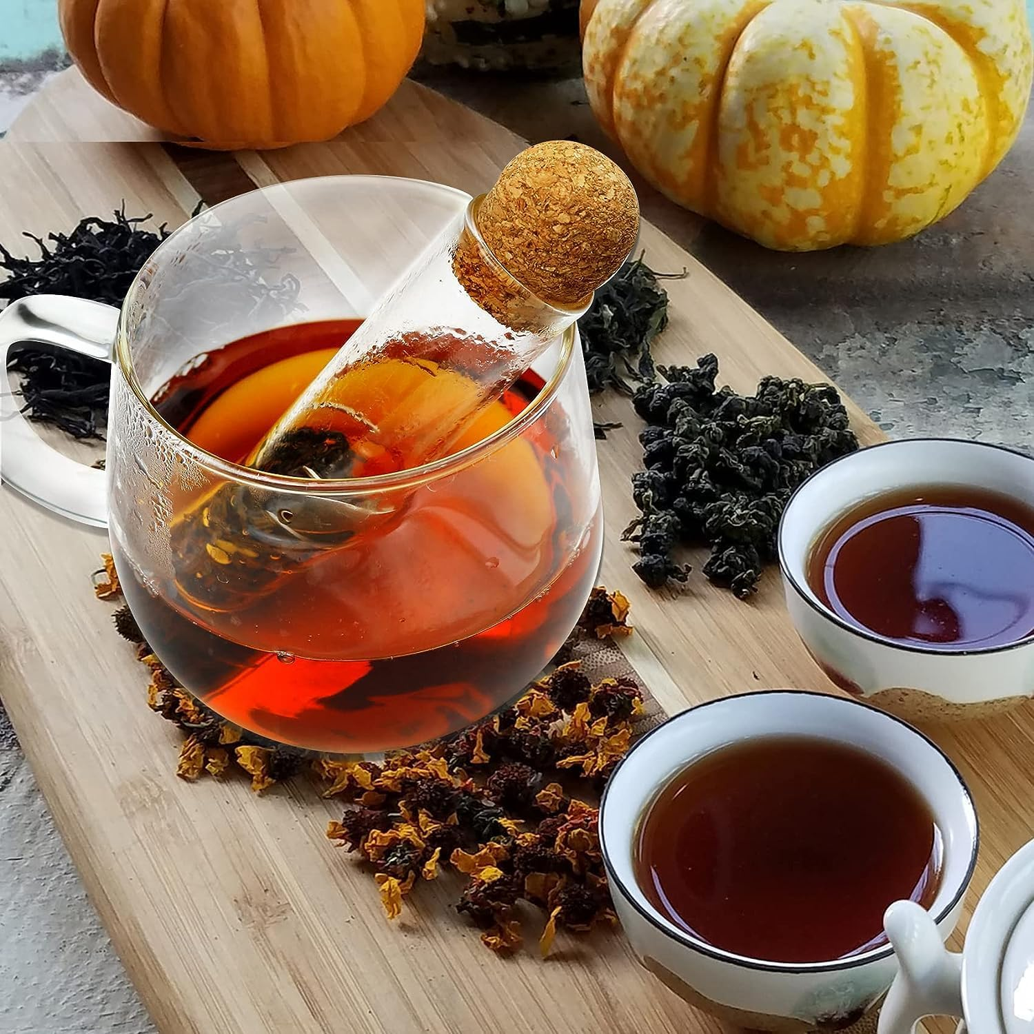 2 PCS Glass Tea Infuser, Glass Tea Strainer Tea Infuser with Cork Lid Drinkware Reusable Tea Infusers for Loose Tea, Tea Diffusers for Loose Tea image number 5