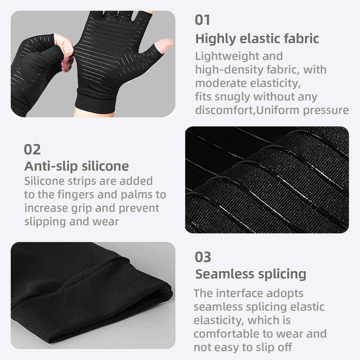 1 Pair Compression Gloves, Copper Arthritis Gloves for Women & Men - Relieve Joint Pain, Carpal Tunnel, Rheumatoid Arthritis, Swelling & Fatigue, Hand Brace Support image number 1