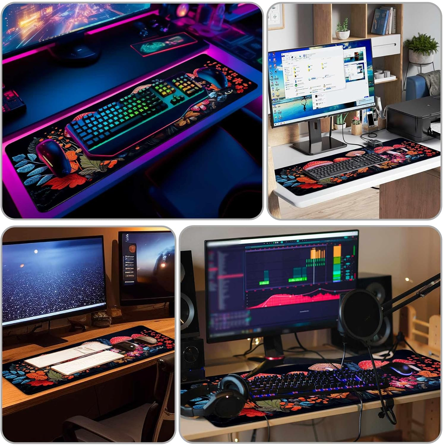 DAWNTREES Desk Mat,Mouse Pad Gaming Keyboard Pad,80X30Cm, Topographic Desk Pad Black and White Mouse Mat for Keyboard with Anti-Slip Rubber Base.&hellip; (90X40Cm, Mushroom) image number 6