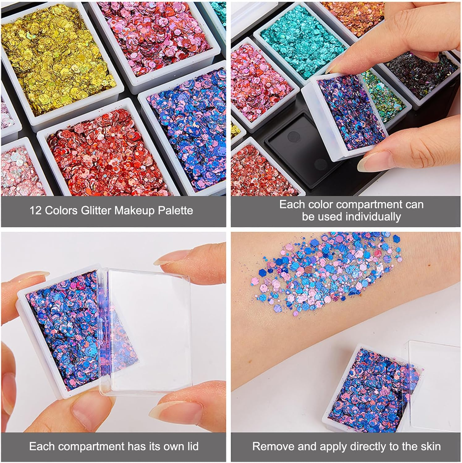 Namolit Solid Sequins Large Capacity Makeup Palette Stage Makeup Glitter Gel Body Painting Eyeshadow 1 image number 6