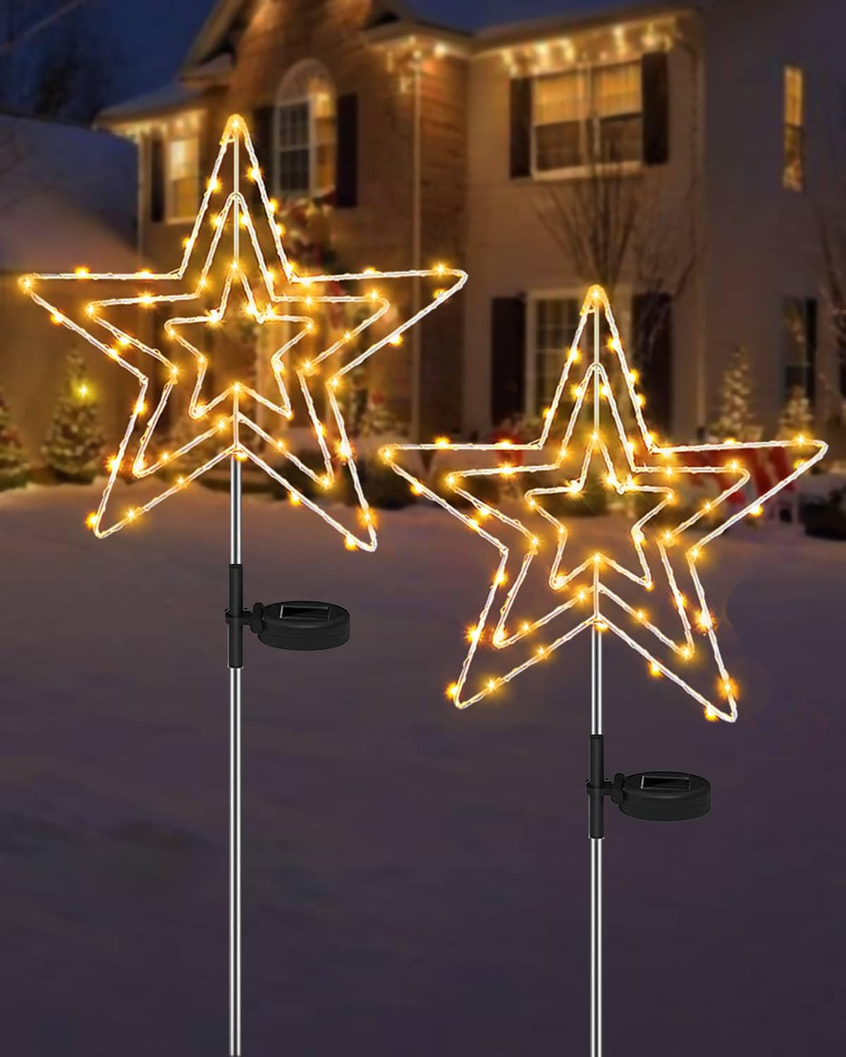 Redefun Solar Christmas Lighting Outdoor Star 2 Pieces 75 LED Garden Stake Christmas Illuminated 8 Modes Garden Stake Star Waterproof Christmas Star for Garden Christmas Decoration image number 1
