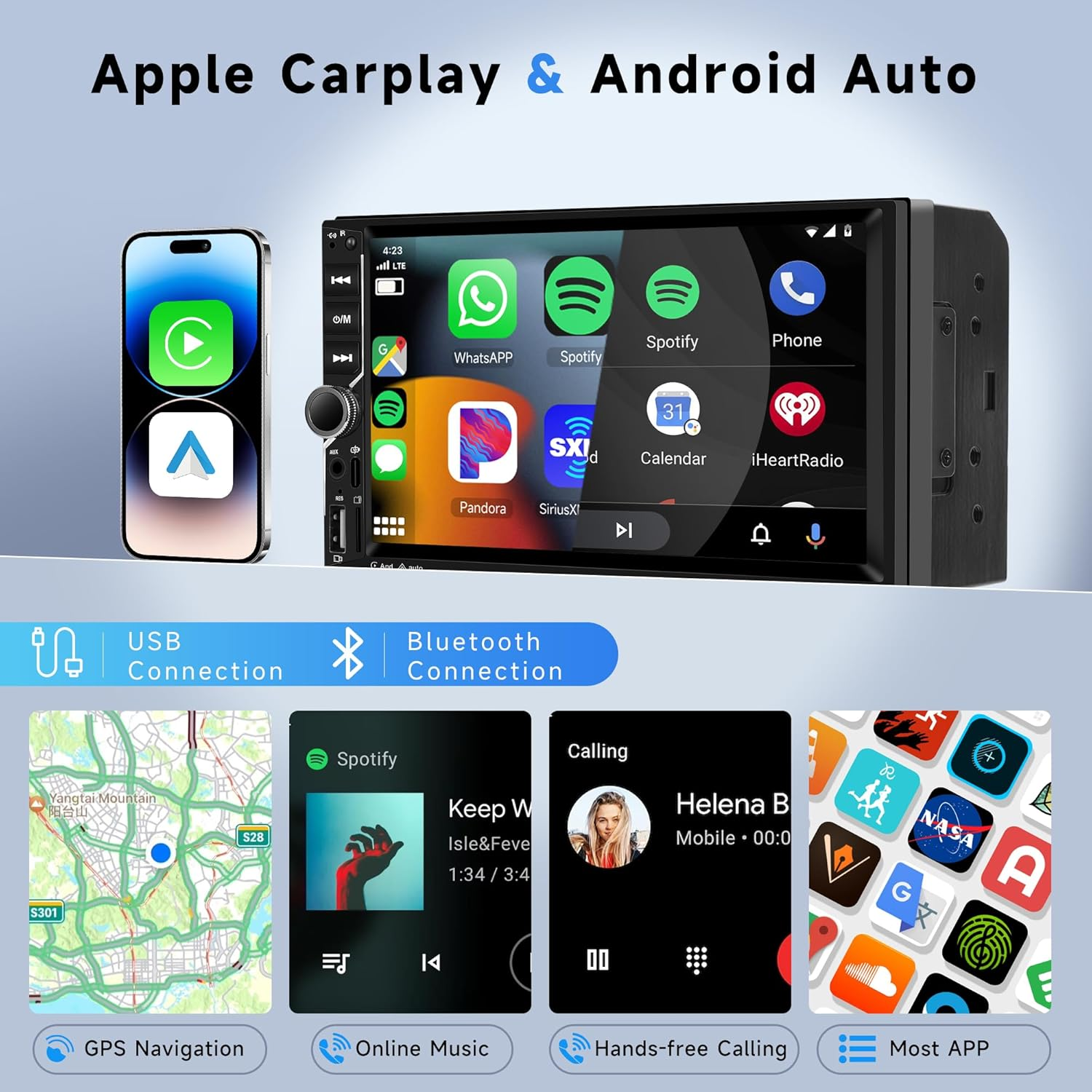 Double Din Car Stereo Wireless Apple Carplay Rimoody 7 Inch HD Touchscreen Car Radio with Android Auto Mirror Link, Backup Camera, Bluetooth, FM, EQ SWC/USB/TF/AUX Remote Control image number 6