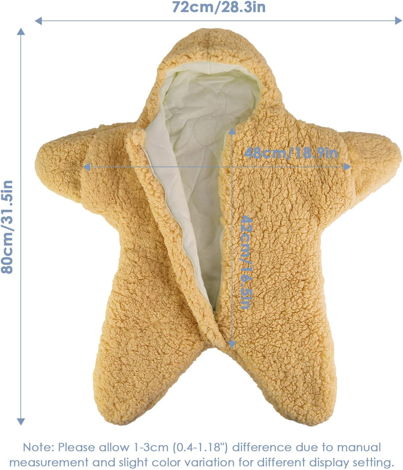 Owlike Baby Wearable Sleeping Stroller Blanket Infant Windproof Starfish Fleece Warm Snowsuit for Newborn Babies, Khaki, 2157594/120981AM09US, 76X78X39 Cm - Khaki image number 6