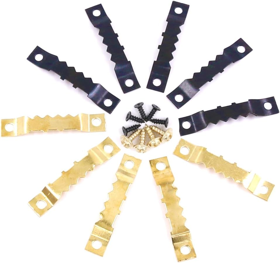 Rustark 120Pcs Heavy Duty Sawtooth Picture Hangers Frame Hanging Hangers Double Hole with Screws - 2 Colors, Golden and Black