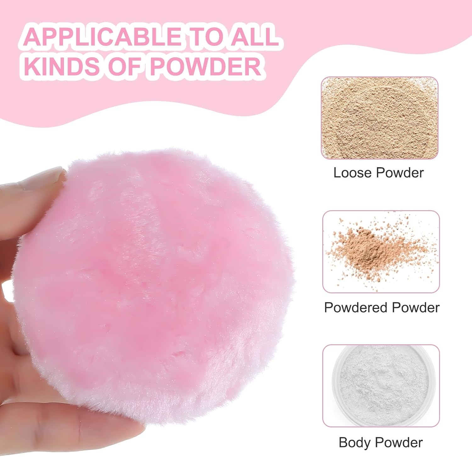 Piriuuo 2 Pcs Large Fluffy Powder Puff, 3.5 Inch Face Body Powder Puff Soft Washable Reusable Velour Dusting Powder Puff Loose Powder Puffs Wet Dry Makeup Tool (White & Pink) image number 2