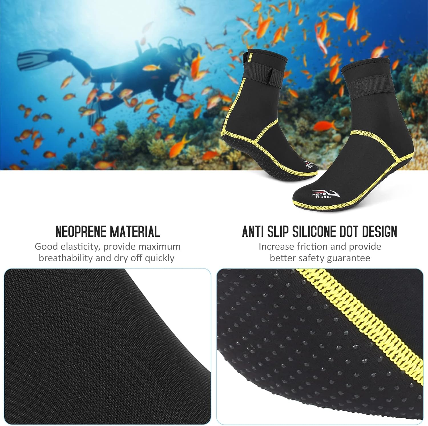 RAYWE Diving Socks 3Mm Neoprene Beach Water Socks Thermal Wetsuit Boots anti Slip Diving Socks for Rafting Snorkeling Sailing Swimming