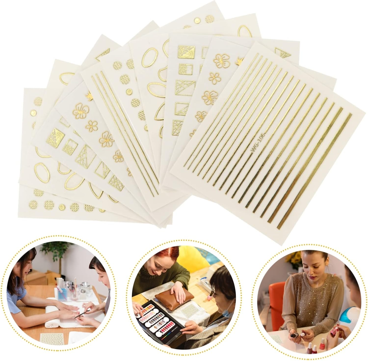 MOTHNUR Gold Nail Art Stickers 10Pcs Mixed Shapes 3D Metallic Manicure Nail Decorations Self-Adhesive for DIY Salon and Home Use Random Style image number 3