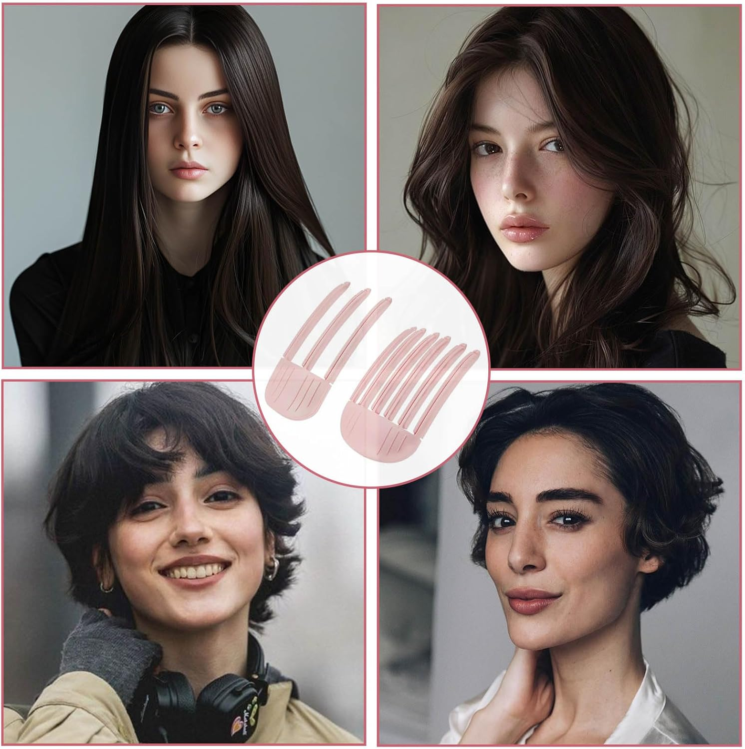 Pack of 2 Volume Clips Hair, Volume Clip for the Hairline, Wind Styling Comb, Volume Clips for Fluffy Bangs, Hair Clip Hairpin Styling Tools for Long and Short (Pink) image number 6