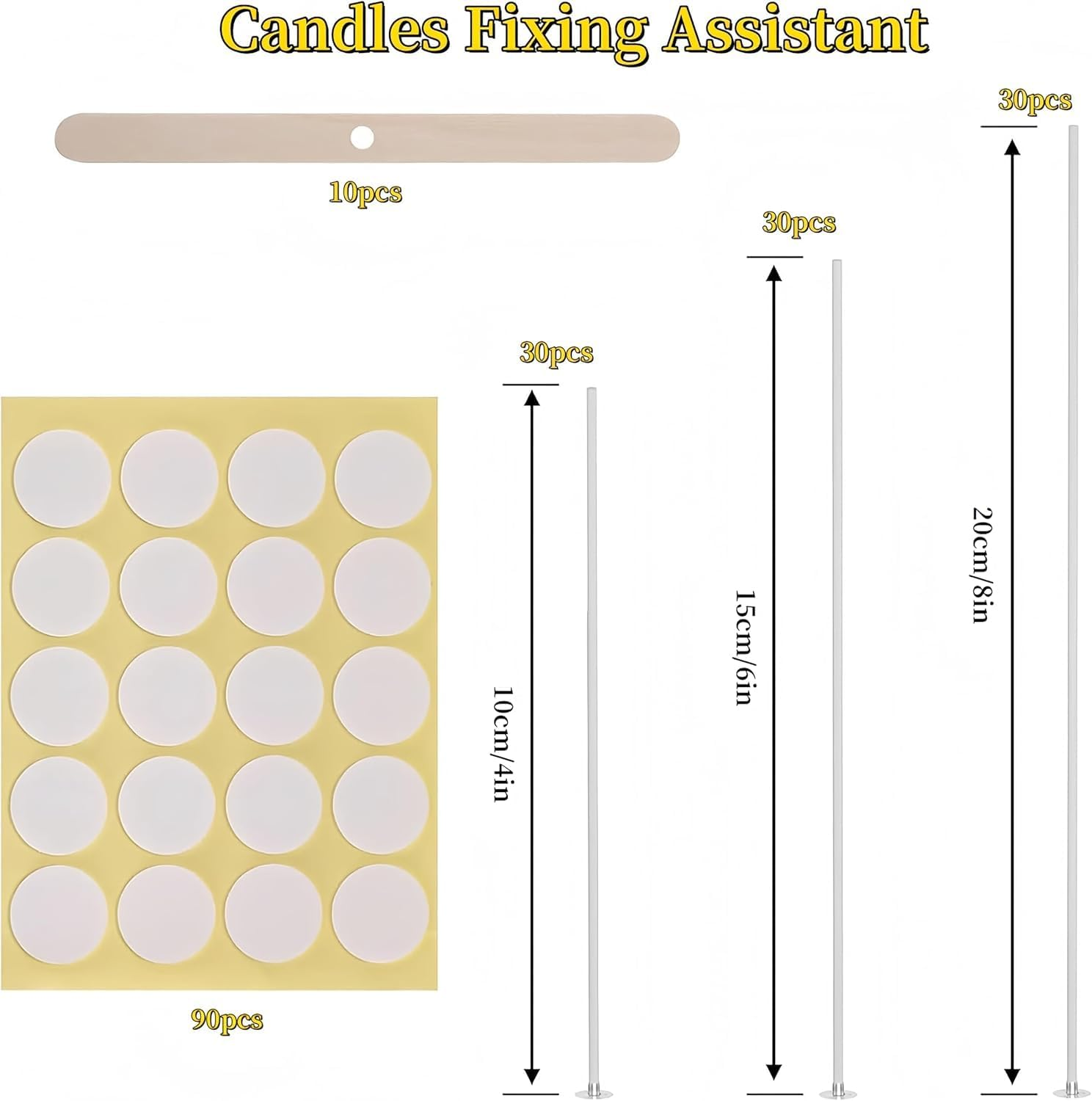90Pcs Cotton Pre Waxed Candle Wicks with 10 Pcs Candle Wick Holders and 3 Sheets Dot Stickers,Candle Wicks for Making Candles image number 1