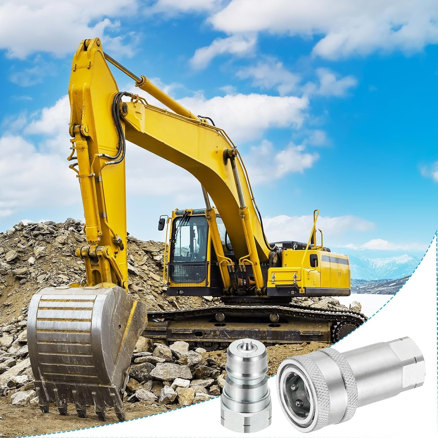 Coehaopike 3/8" NPT ISO-A Hydraulic Quick Disconnect Coupling, 1 Set Flat Face Hydraulic Quick Connect Coupler with Dust Caps Quick Release Coupling Set