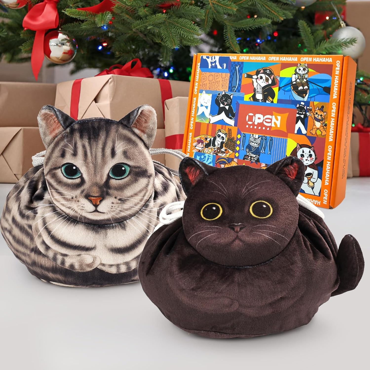 Openhahaha Drawstring Makeup Bag, Cat Makeup Bag, Travel Makeup Organizer, Cosmetic Pouch Bag, Cat Gift for Women, Lay Flat Makeup Bag Gifts for Cat Lovers&hellip;, New Grey and Black, Unisex Adult - Black White And Calico Cat image number 5