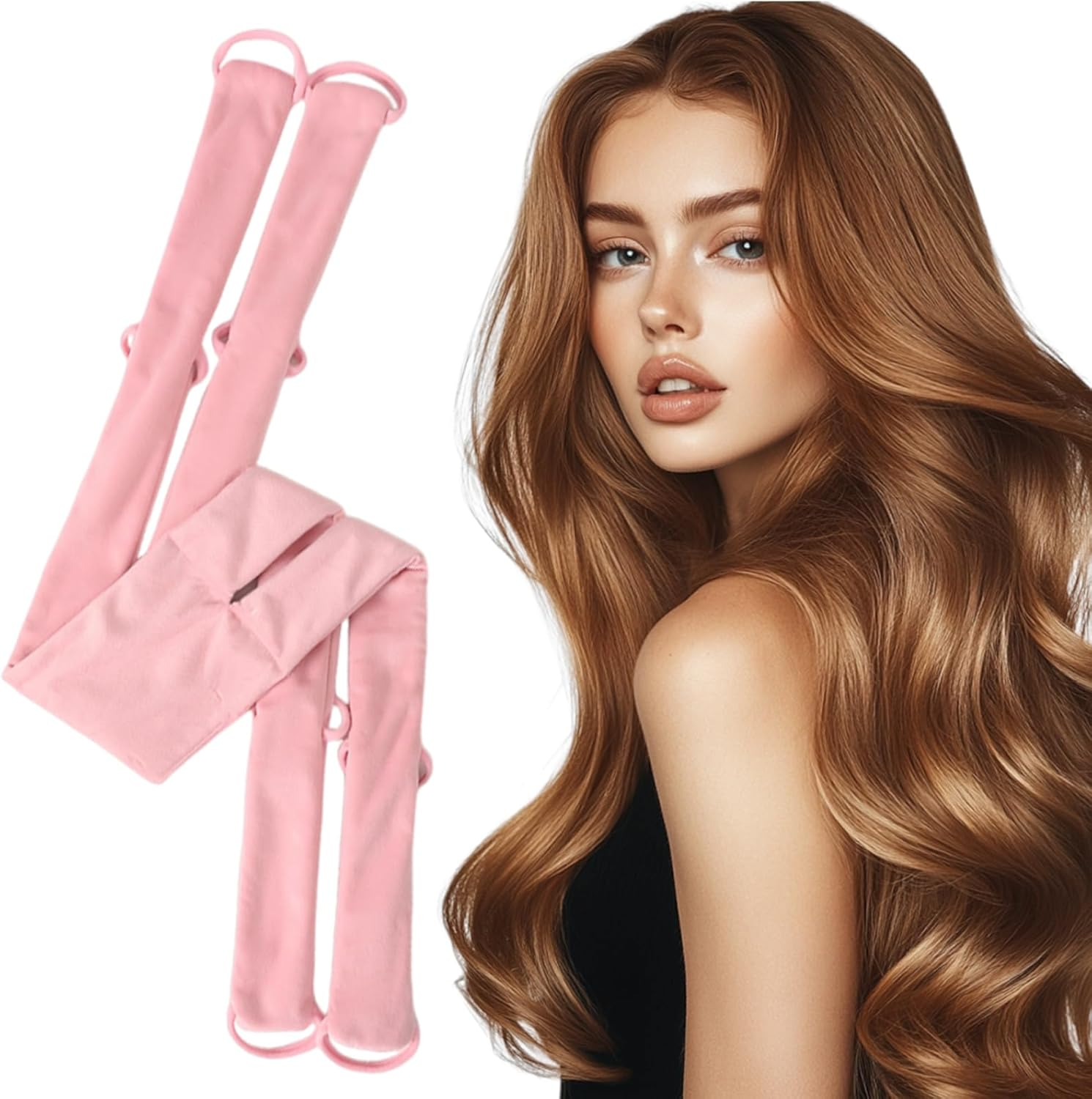 Heatless Curls Overnight to Sleep In, Satin Soft Heat-Free Curling Iron Set with Clips for Perfect Natural Curls, Long Short Hair （Pink or Brown） image number 2