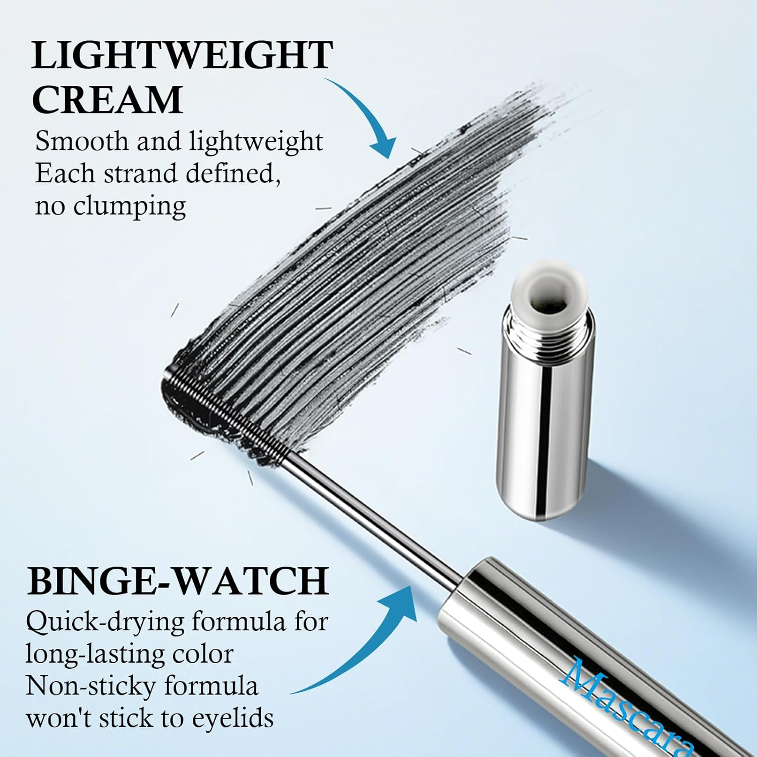 Noerrors Metal Iron Mascara Wand Black 3D Curls Volume Mascara for Natural and Defined Eyelashes, Extra Slim Non-Lumpy Washable Bristle Brush Dye Eyelashes