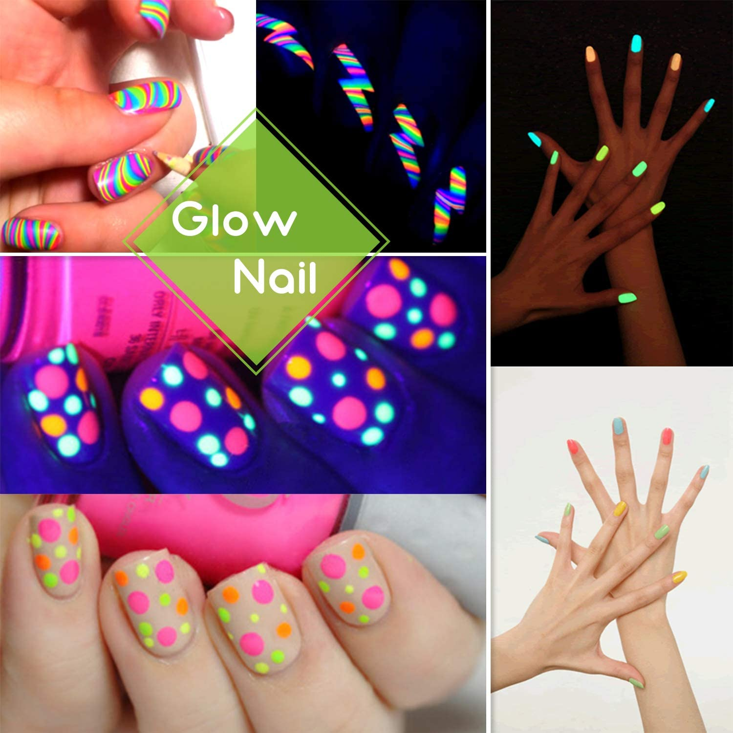 Glow in the Dark Pigment Powder - 10 Color X 25G Epoxy Resin Color Pigment Dyes for DIY Slime Coloring Kit - Luminous Skin Safe Self Glowing for Acrylic Paint, Nail Art, Painting, Crafts - 0.88Oz Each image number 1